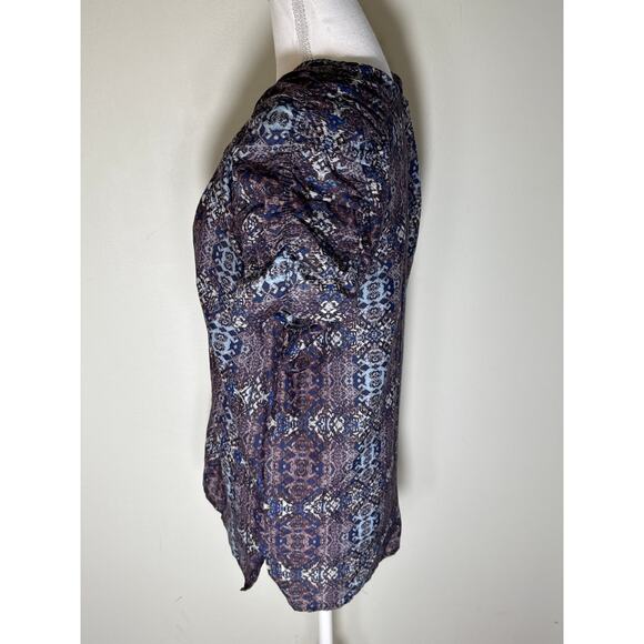 Billy Reid Blue Cap Sleeve Button Up V-Neck Shirt Sz S - Picture 2 of 4